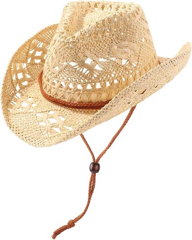 Straw Cowboy Hats for Women Men Western Cowgirl Hats with Shapeable Brim Woven Hollow Out Unisex Beach Roll Up Caps in Saudi Arabia