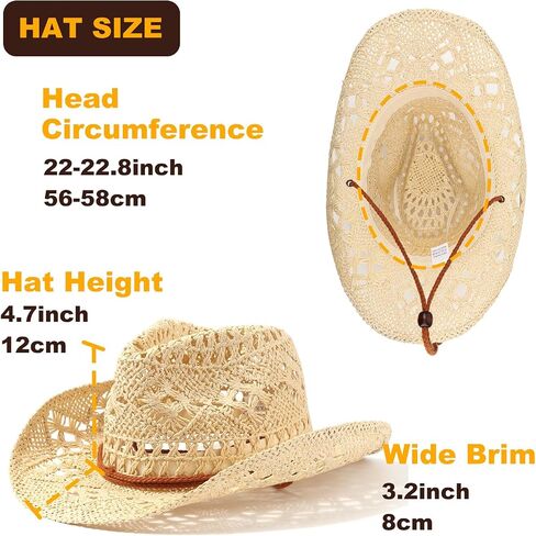 Straw Cowboy Hats for Women Men Western Cowgirl Hats with Shapeable Brim Woven Hollow Out Unisex Beach Roll Up Caps in Saudi Arabia