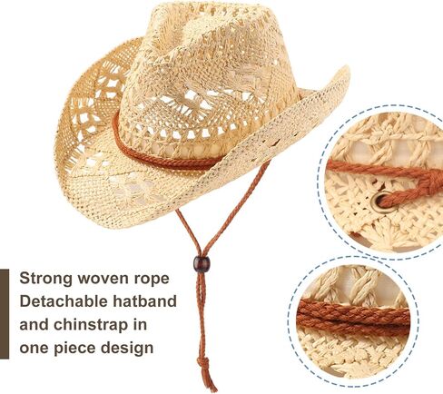 Straw Cowboy Hats for Women Men Western Cowgirl Hats with Shapeable Brim Woven Hollow Out Unisex Beach Roll Up Caps in Saudi Arabia