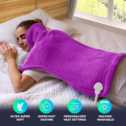 Cure Choice® وسادة تسخين كبيرة إضافية للعنق والكتفين والظهر ، وسادة تسخين مرجحة لتخفيف آلام الظهر ، وسادة تسخين الرقبة الناعمة للغاية 10 إعدادات الحرارة ، 2H التلقائي ، 24 "× 36" وردي ساخن in Saudi Arabia