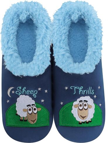 Snoozies Pairable Slipper Socks - Funny House Slippers for Women, Non-Slip Fuzzy Slipper Socks - Up Owl Night - Small in Saudi Arabia