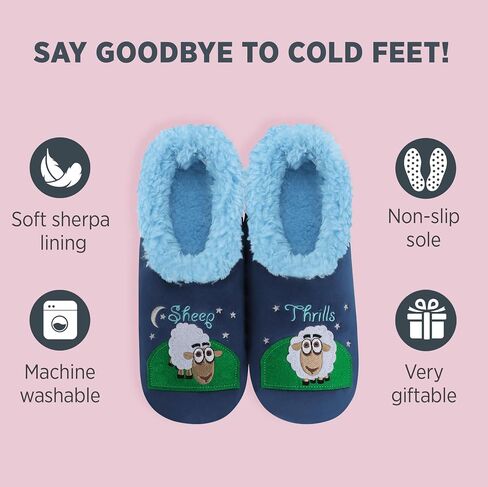 Snoozies Pairable Slipper Socks - Funny House Slippers for Women, Non-Slip Fuzzy Slipper Socks - Up Owl Night - Small in Saudi Arabia