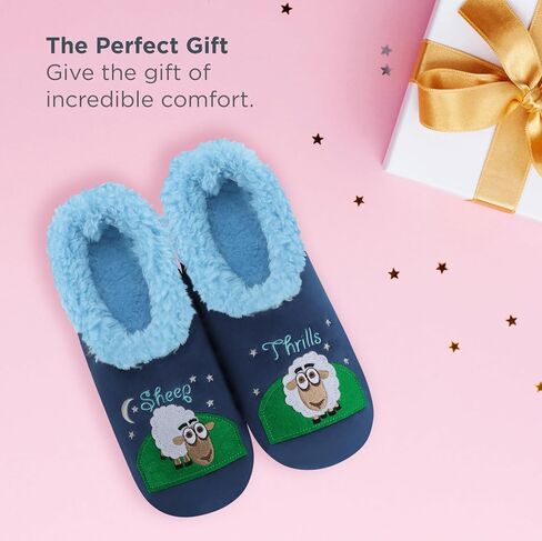Snoozies Pairable Slipper Socks - Funny House Slippers for Women, Non-Slip Fuzzy Slipper Socks - Up Owl Night - Small in Saudi Arabia