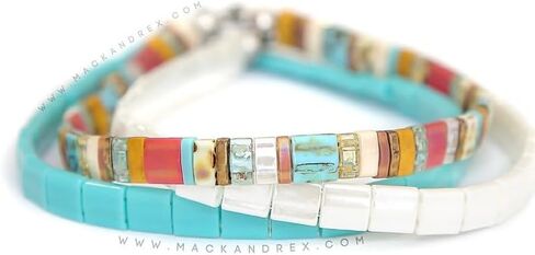 Mack and Rex Tila Bracelets - (Beach Bum) Durable and Waterproof Stretchy Tile Beaded Bracelets, Lightweight and Comfortable, Ideal for Layering - Bracelets for Women - Ideal Gifts in Saudi Arabia