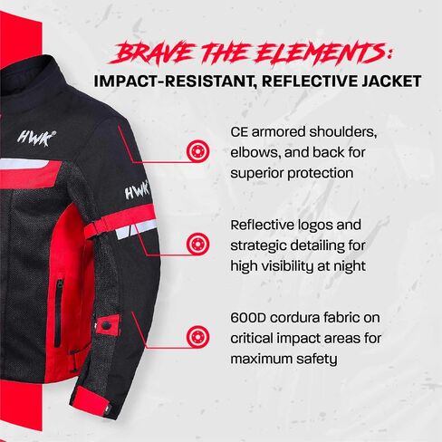 HWK Mesh Moste Motorcycle Jacket Riding Air Motorbike Jacket Riker CE Armored Breatable (XX-Large ، Red) in Kuwait