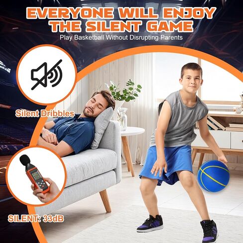 Silent Basketball Size 7 (29.5") – Grooved Airless Foam Indoor Basketball for Quiet Dribbling and Indoor Training, Pro PU Material – Achieve Real Feel Higher Bounce Quieter in Saudi Arabia