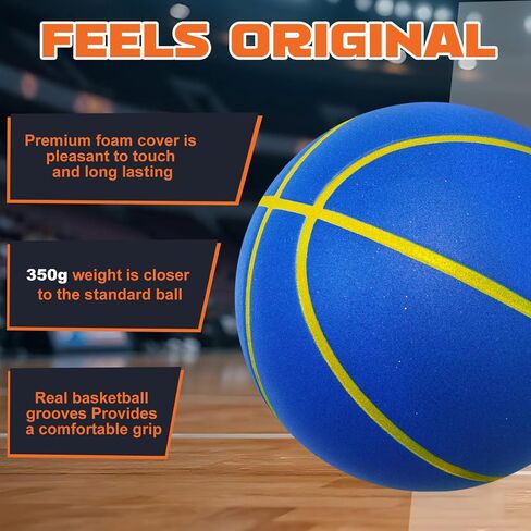 Silent Basketball Size 7 (29.5") – Grooved Airless Foam Indoor Basketball for Quiet Dribbling and Indoor Training, Pro PU Material – Achieve Real Feel Higher Bounce Quieter in Saudi Arabia