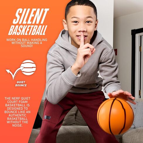 Nerf Quietcourt Silent Foam Basketball - Mini or Official Size Silent Dribbling Foam Basketball - Never Goes Flat - 7" or 29.5" - Orange in Saudi Arabia