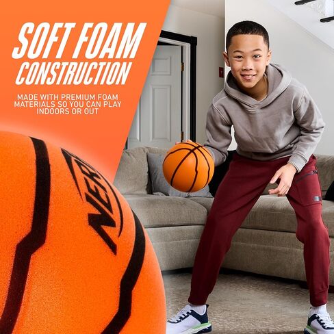 Nerf Quietcourt Silent Foam Basketball - Mini or Official Size Silent Dribbling Foam Basketball - Never Goes Flat - 7" or 29.5" - Orange in Saudi Arabia