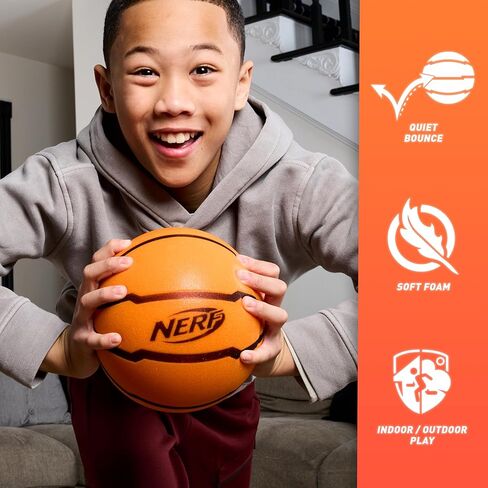 Nerf Quietcourt Silent Foam Basketball - Mini or Official Size Silent Dribbling Foam Basketball - Never Goes Flat - 7" or 29.5" - Orange in Saudi Arabia