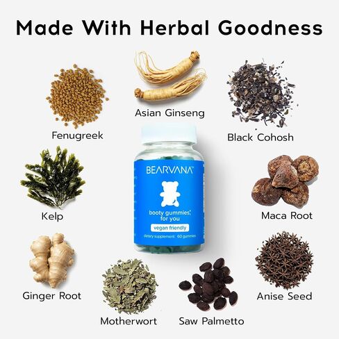 BEARVANA Peach Support Gummies for Women | Fitness Supplement | Boost Confidence | 9 Herbal Extracts Including Maca Root, Fenugreek and Ginger Root | Essential Vitamins | Berry Flavor | 60 Gummies in Saudi Arabia
