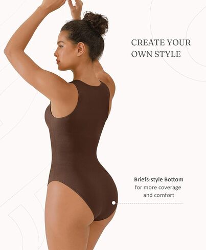 FeelinGirl Bodysuits for Women Seamless Body Suit Invisible Zip Up Crew Neck Slimming Ribbed Basic Tank Tops in Kuwait