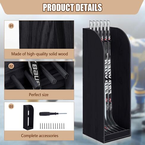 38 Inch Vertical Hockey Stick Rack Wooden Hold 7 Hockey Sticks Holder Stand Organizer for Players Display Home Garage Storage in Saudi Arabia