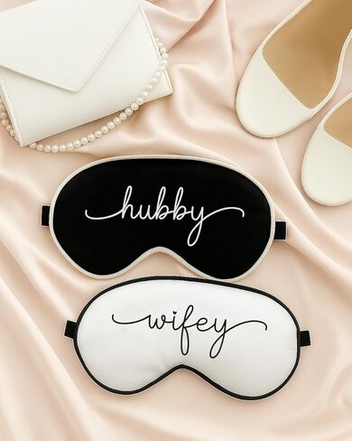 Honeymoon Sleep Masks Set | Wedding Gift for Bride and Groom | Satin Blindfolds (Hubby & Wifey) in Kuwait