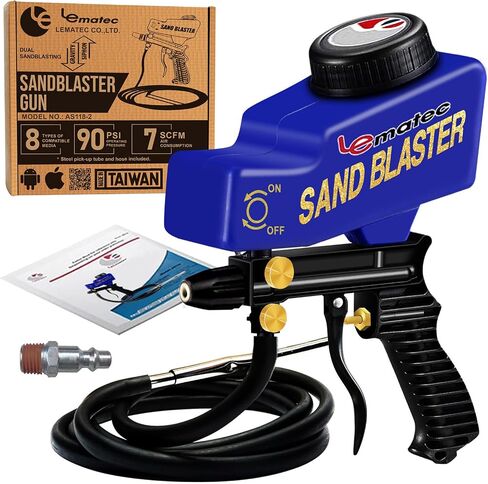 LE Lematec Sand Blaster Gun Kit for Air Compressor with Continuous Blasting; Pneumatic Tool Rust Remover for Metal and Paint Stripper in Kuwait