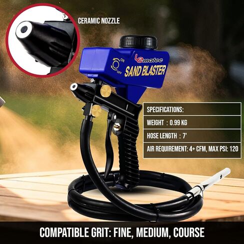 LE Lematec Sand Blaster Gun Kit for Air Compressor with Continuous Blasting; Pneumatic Tool Rust Remover for Metal and Paint Stripper in Kuwait