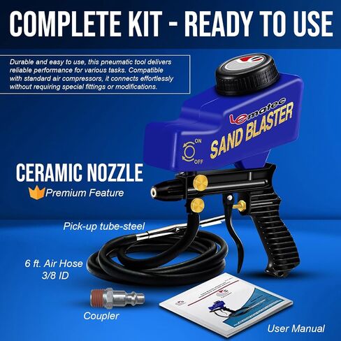 LE Lematec Sand Blaster Gun Kit for Air Compressor with Continuous Blasting; Pneumatic Tool Rust Remover for Metal and Paint Stripper in Kuwait