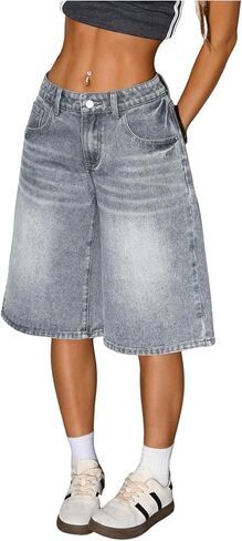 WDIRARA Women's Low Rise Baggy Denim Shorts Wide Leg Bermuda Jean Shorts in Kuwait