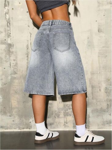 WDIRARA Women's Low Rise Baggy Denim Shorts Wide Leg Bermuda Jean Shorts in Kuwait