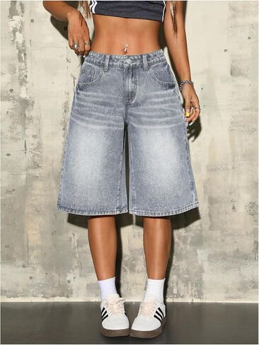 WDIRARA Women's Low Rise Baggy Denim Shorts Wide Leg Bermuda Jean Shorts in Kuwait