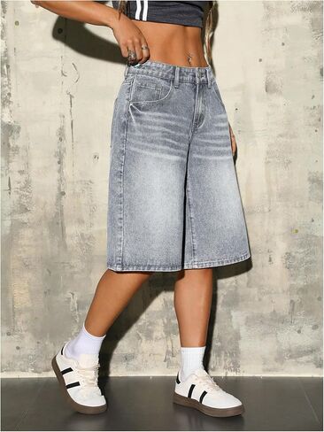 WDIRARA Women's Low Rise Baggy Denim Shorts Wide Leg Bermuda Jean Shorts in Kuwait