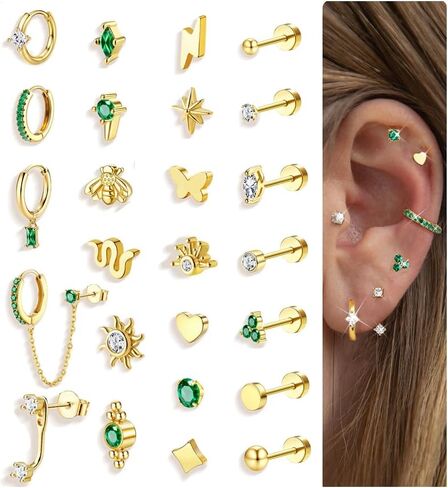 MILACOLATO Flat Back Earrings for Women Hypoallergenic Surgical Steel Earrings for Sensitive Ears Flatback Stud Earrings Screw Back Cartilage Earring Sets for Multiple Piercing 25Pcs in Saudi Arabia