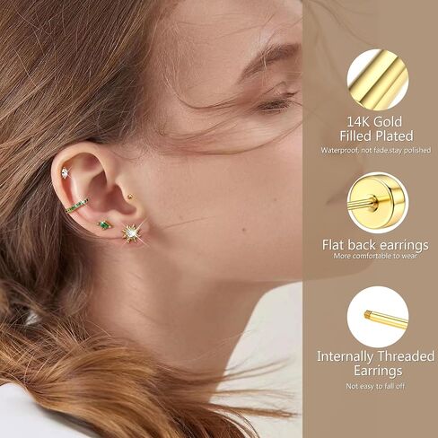 MILACOLATO Flat Back Earrings for Women Hypoallergenic Surgical Steel Earrings for Sensitive Ears Flatback Stud Earrings Screw Back Cartilage Earring Sets for Multiple Piercing 25Pcs in Saudi Arabia
