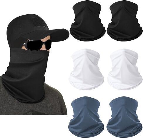 6 Pack Neck Gaiter Bandana Face Mask Summer UV Protection Cooling Neck Gaiter Face Clothing Sun Cooling Mask Scarf Sunscreen Cover Head for Men and Women, Outdoor, Hiking, Fishing -Classic Colors in Kuwait