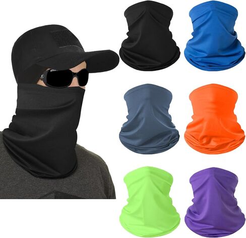 6 Pack Neck Gaiter Bandana Face Mask Summer UV Protection Cooling Neck Gaiter Face Clothing Sun Cooling Mask Scarf Sunscreen Cover Head for Men and Women, Outdoor, Hiking, Fishing -Classic Colors in Saudi Arabia