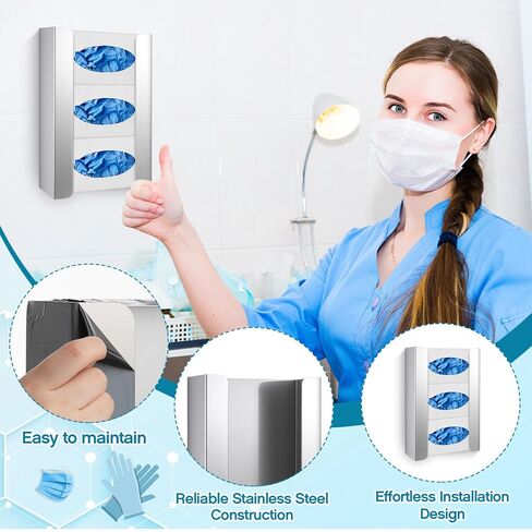 Blulu 2 Pcs Glove Box Holder/Dispenser Stainless Steel Triple Wall Mounted Glove Box Organizer, 9.84"H x 14.96"W x 3.74"D in Kuwait