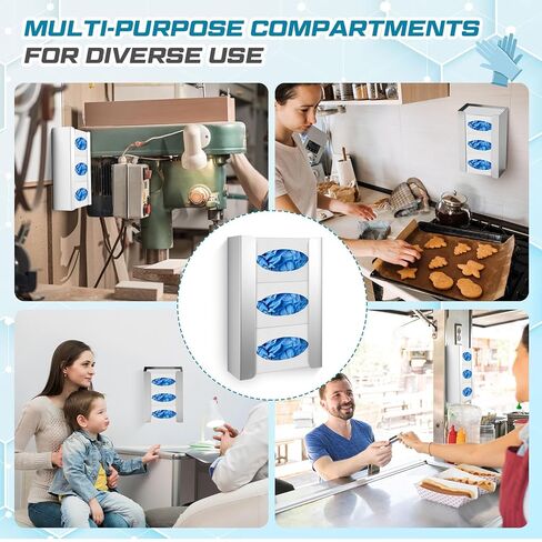 Blulu 2 Pcs Glove Box Holder/Dispenser Stainless Steel Triple Wall Mounted Glove Box Organizer, 9.84"H x 14.96"W x 3.74"D in Kuwait