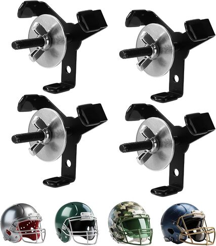 4pcs Hidden Football Helled Hallder Mount ، خوذة الركبي المعدنية الشديدة العمل المعدنية العائمة مع شماعات جبل الحائط مع الصلبة لتخزين المعدات الواقية للرياضة (الأسود) in Saudi Arabia