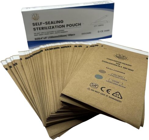 100pcs حقيبة الحرارة الجافة والبخار ، أكياس الأوتوكلاف التي يمكن التخلص منها يمكن التخلص منها معقمات الأدوات للأظافر ، وملحقات حقائب تعقيم الأسنان للسماء والتجويف عن طريق الفم ، 100 × 200 ملم (1) in Saudi Arabia