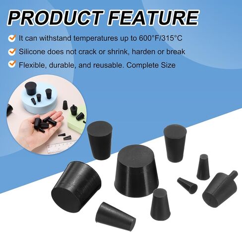 UXCELL 12 PCS قابس مدبب من المطاط السيليكون ، من 10 مم إلى 15 مم سدادات مطاطية صلبة عالية درجة الحرارة عالية درجة الحرارة لمقابس الفتحة ، الرش ، الطلاء ، حماية الطلاء ، الأسود ، 25 ملم in Kuwait