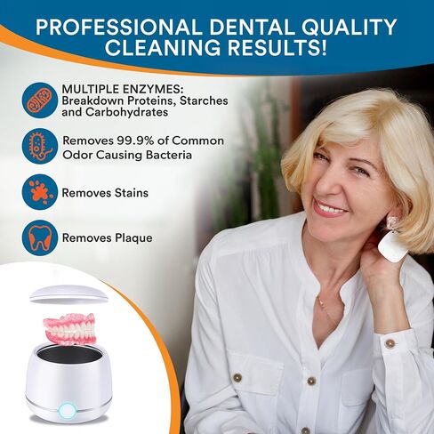 Ultrasonic Denture Cleaner - Denture Cleaner for All Types of Dentures - Denture Cleaning Solution Removes Stains, Plaque, Grime, and Build-up (16 Ounces) in Kuwait