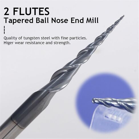 10Pcs/lot 3.175mm 4mm 6mm 2 Flute Ball Nose Tapered Milling Cutter Solid Carbide Taper End Mill CNC Router Bits for Wood Metal(3.175xR1.0x15x38L) in Kuwait