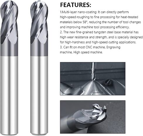 4 كرة ناي أنف الأنف كاربيد نهاية مطحنة R0.5-R8 بطولة حلزونية بتات CNC أداة طحن الموجه لقطيع بت بت بت (r0.5x1x2x50x4d) in Saudi Arabia