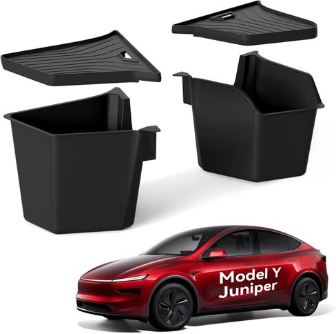 Trunk Organizer for 2024 2025 Tesla Model 3 Highland Accessories Rear Trunk Storage Bins Side Box with Lids for 2025 2024 Model 3 Interior Accessories TPE Material Waterproof Odorless 2 PCS in Kuwait