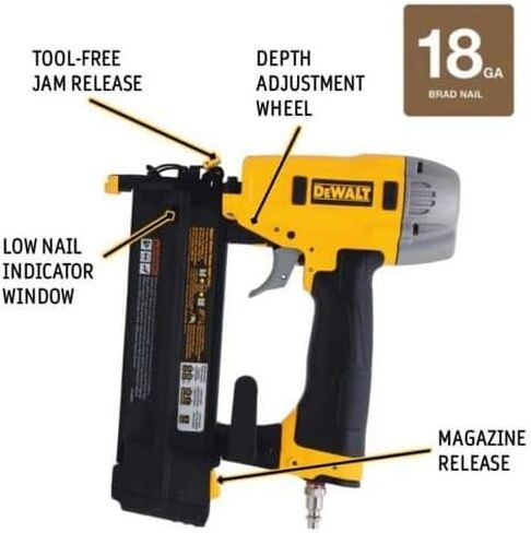 DEWALT Brad Nailer، يقوم بتشغيل مسامير نهائية 18GA مقاس 5/8 بوصة إلى 2 بوصة، إصدار انحشار بدون أدوات (DWFP12231) in Kuwait