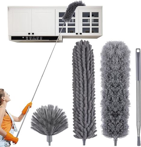 4 PCS الألياف الدقيقة Cobweb Duster مع عمود قابل للتمديد بحجم 100 بوصة ، طقم Duster لتنظيف الريش القابل للغسل وقابل لإعادة الاستخدام مع 3 رؤوس منفض in Saudi Arabia