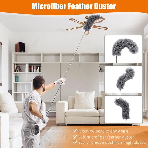 4 PCS الألياف الدقيقة Cobweb Duster مع عمود قابل للتمديد بحجم 100 بوصة ، طقم Duster لتنظيف الريش القابل للغسل وقابل لإعادة الاستخدام مع 3 رؤوس منفض in Saudi Arabia