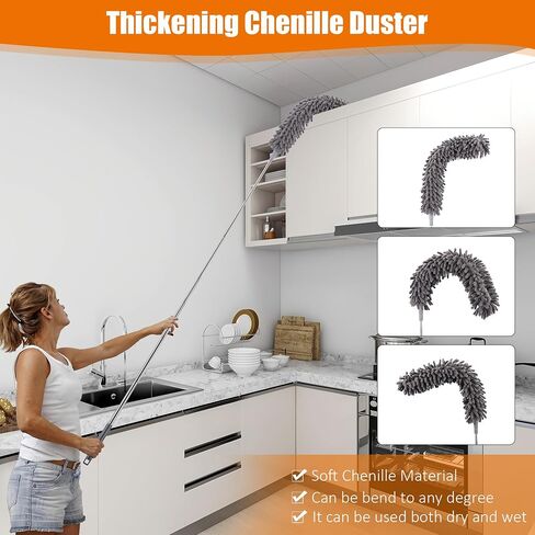 4 PCS الألياف الدقيقة Cobweb Duster مع عمود قابل للتمديد بحجم 100 بوصة ، طقم Duster لتنظيف الريش القابل للغسل وقابل لإعادة الاستخدام مع 3 رؤوس منفض in Saudi Arabia