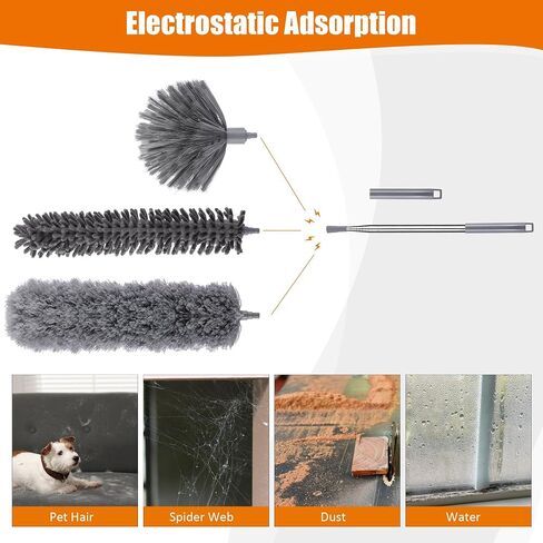4 PCS الألياف الدقيقة Cobweb Duster مع عمود قابل للتمديد بحجم 100 بوصة ، طقم Duster لتنظيف الريش القابل للغسل وقابل لإعادة الاستخدام مع 3 رؤوس منفض in Saudi Arabia