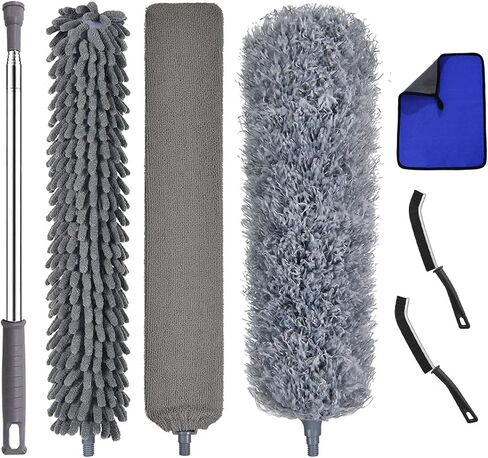 4 PCS الألياف الدقيقة Cobweb Duster مع عمود قابل للتمديد بحجم 100 بوصة ، طقم Duster لتنظيف الريش القابل للغسل وقابل لإعادة الاستخدام مع 3 رؤوس منفض in Kuwait