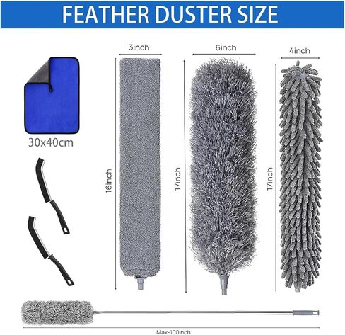 4 PCS الألياف الدقيقة Cobweb Duster مع عمود قابل للتمديد بحجم 100 بوصة ، طقم Duster لتنظيف الريش القابل للغسل وقابل لإعادة الاستخدام مع 3 رؤوس منفض in Kuwait