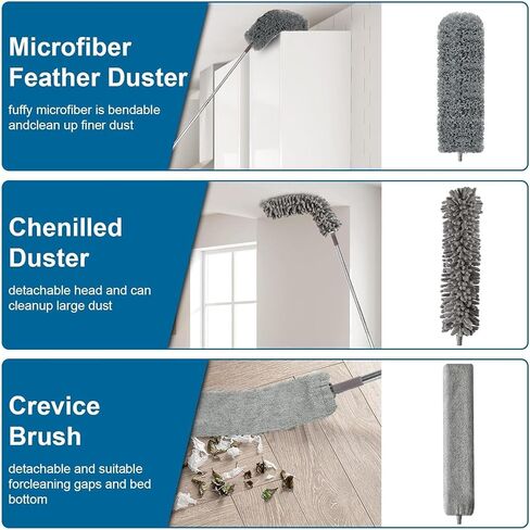 4 PCS الألياف الدقيقة Cobweb Duster مع عمود قابل للتمديد بحجم 100 بوصة ، طقم Duster لتنظيف الريش القابل للغسل وقابل لإعادة الاستخدام مع 3 رؤوس منفض in Kuwait