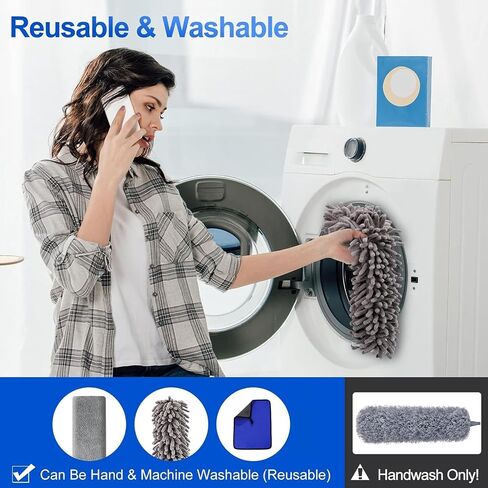 4 PCS الألياف الدقيقة Cobweb Duster مع عمود قابل للتمديد بحجم 100 بوصة ، طقم Duster لتنظيف الريش القابل للغسل وقابل لإعادة الاستخدام مع 3 رؤوس منفض in Kuwait