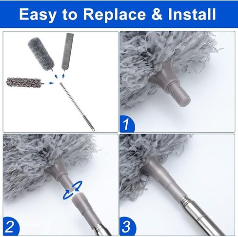 4 PCS الألياف الدقيقة Cobweb Duster مع عمود قابل للتمديد بحجم 100 بوصة ، طقم Duster لتنظيف الريش القابل للغسل وقابل لإعادة الاستخدام مع 3 رؤوس منفض in Kuwait