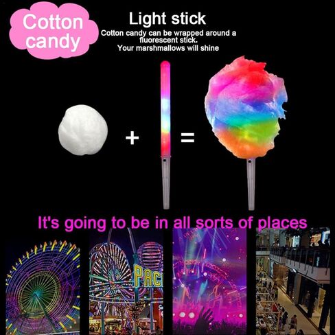 100 PCS LED Cotton Candy Candy ، عصي حلوى القطن المتوهجة ، 8 أنماط ملونة LED Cotton Candy Glow العصي لصانع حلوى القطن ، السلامة القابلة لإعادة الاستخدام المواد الدراسية المادة مارشمية العصي in Kuwait