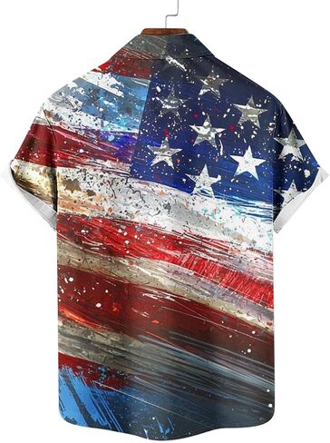 4th of July Shirts for Men American USA Flag Patriotic T-Shirt Casual Short Sleeve Button Down Hawaiian Bowling Shirt in Saudi Arabia